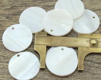 10pcs Natural White Mother of Pearl Shell 25mm Round Coin Charms Pendentifs Making Jewelry NR502