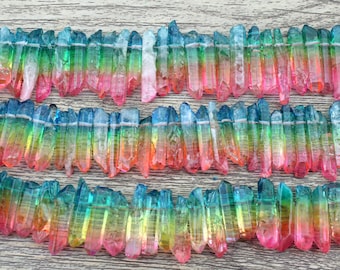 Schöne schlanke Quarz Punkte Perlen, Regenbogen Titan Spike Perlen, heilende Kristallperlen, polierte Rohkristalle, Stick Perlen Versorgung, DIY-EN095