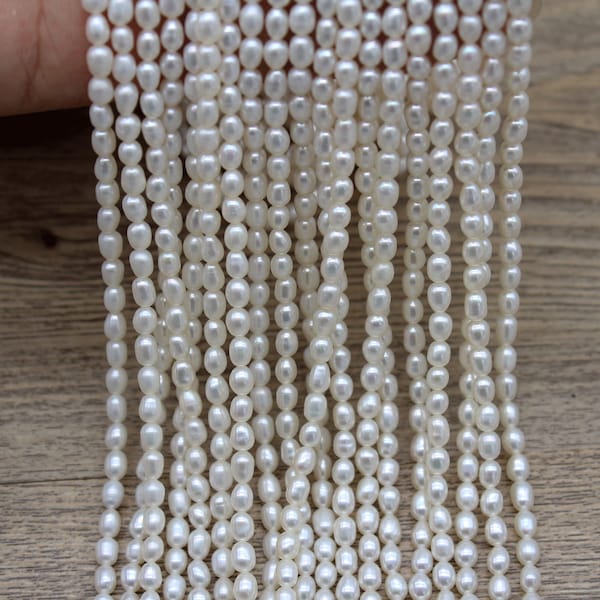 Perles de petite taille 3-4 mm,perles en vrac pour la fabrication de bijoux,perle de culture d'eau douce blanc naturel,perle de riz ovale,poire en gros,perle de mariage