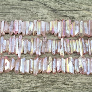Mystic Titanium Pink Crystals Beads,Raw Rock Quartz Crystal Points Beads,Light Pink Quartz Stick Beads,Wholesale Quartz,DIY Jewelry-EN100