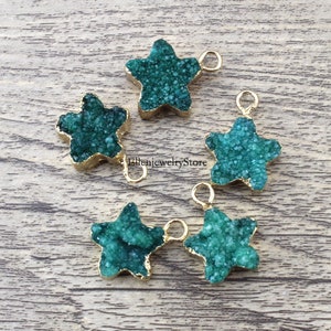 1 PCS Pendant,15mm Green Star Druzy Pendants,Loose Druzy Pendant With Electroplated Gold Edge,Quartz Pendents for Jewelry Making,DIY-NR203