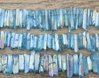 Sky Blue AB Titanium Quartz Points,Stick Crystal Beads,Raw Crystal Beads,Wholesale Crystal Beads,Topdrilled Stick Crystal Beads,DIY Gifts