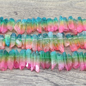 Beautiful Natural Rainbow Bead,Titanium Aura Clear Quartz Points,Quartz Wand Point Bead,Crystal Stick Point,Home Decoration,Mineral Specimen