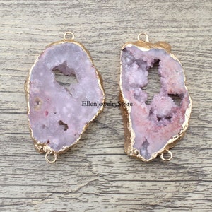 1PCS Natural Pink Gold Plated Connector,Natural AB Color Geode Charms,Druzy Slice Connector,Quartz Connector,Wholesale Charm,DIY-NR194