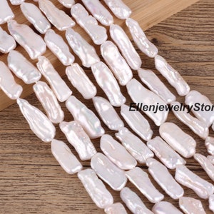 8-9mmX18-24mm Long Drilled Biwa Stick Pearls, Natural White Biwa Freshwater Pearls, Wholesale Loose Biwa Pearls Strand 15&#39;&#39;,  PB006-2