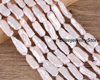 8-9mmX18-24mm Long Drilled Biwa Stick Pearls, Natural White Biwa Freshwater Pearls, Wholesale Loose Biwa Pearls Strand 15'',  PB006-2