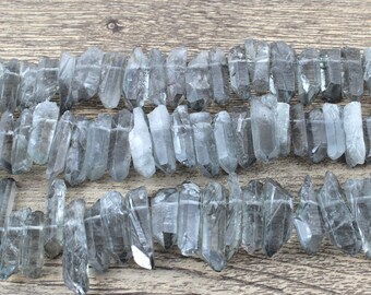 6-8X20-40MM Raw Gray Quartz Crystal Point Beads,Rough Crystal Quartz Stick Point,Gemstone Spike Bead Pendant,Bead Supplies,Top Drilled Beads