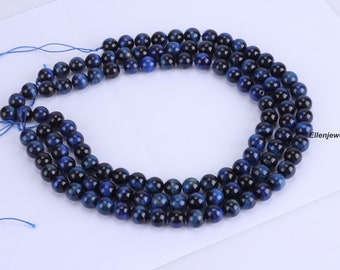 Blue Tiger Eye Smooth Round Beads,Natural Gemstone Loose Beads,DIY Gemstone Necklace/Bracelet,Wholesale-6mm 8mm 10mm 12mm Bulk Lot Options