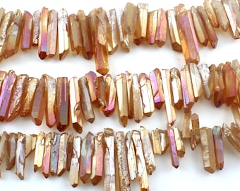 Champagne Titanium Quartz Crystal Beads,Coated Crystal Beads Supply,Raw Crystals Spike Beads,DIY Quartz Gemstones Necklace,Bulk Wholesale