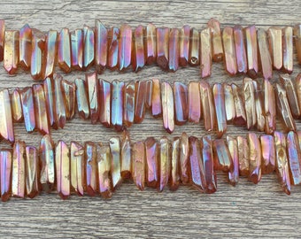New Deep Champagne Quartz Crystal,Stick Point Beads Supply,Polished Quartz Points Beads,Stick Crystal Quartz Bead,DIY Gift,15.5" Full Strand