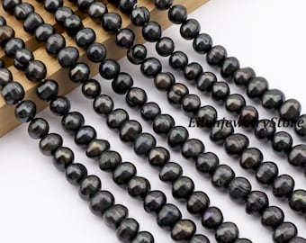 8.5-9.5 mm 天然淡水真珠、ニアラウンドピーコックブラックパール供給、DIYパールジュエリー、卸売パール、ジュエリー作り、ギフト-BHY006-14