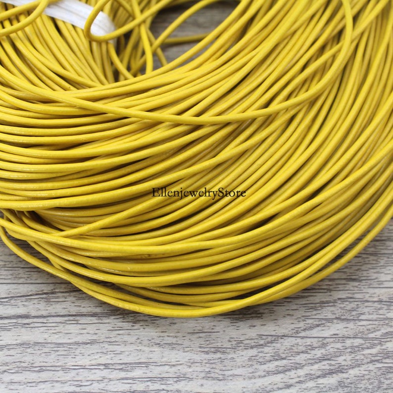 Round Real Leather Color Coated Beading String Bracelet Necklace Making Supplies 3Yards 2mm Charming Yellow Genuine Leather Cords