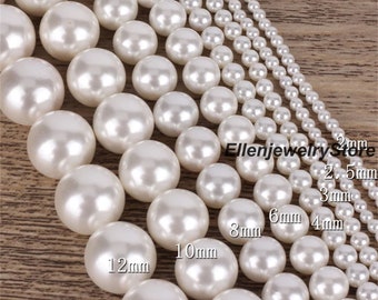 Cuentas de concha lisa blanca, 2 mm, 2,5 mm, 3 mm, 4 mm, 6 mm, 8 mm, 10 mm, 12 mm, cuentas de concha redondas perfectas de grado AAA para hacer joyas, cuentas al por mayor - SH001