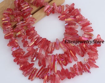 Natural Titanium Quartz Rainbow Red Crystal Bead,High Quality Raw Crystals Spike Bead,Rough Quartz Beads,Loose Crystal Supply,Jewelry Making