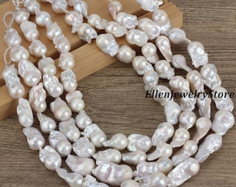 14-15x18-24 mm Perles d'eau douce blanches naturelles, Perle baroque de haute qualité, Fabrication de bijoux, Vente en gros Perle en vrac-16 pouces-20-22 pièces-YHZ002-19