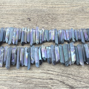 Perlina di quarzo grigio arcobaleno da 20-40 mm x 6-8 mm, perlina di cristallo aura mistica, perlina con punta rivestita, perline di cristallo grezzo per gioielli fai da te, all'ingrosso-EN212