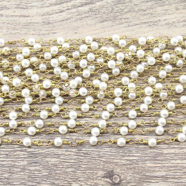 Chaînes de 10 pieds bon marché mais de haute qualité, chaînes de perles artificielles blanches de 4 mm pour la fabrication et la décoration de bijoux, collier, bracelet, vente en gros