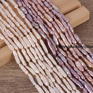 5-6x18-24MM Natural Freshwater Biwa Pearls,Long Stick Pearls for DIY,Jewelry Making,White&Purple Toothpick Pearl,Loose Pearl Supplies-PB001