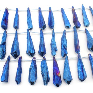 Affascinante punta di cristallo blu reale in titanio, perline di cristallo di quarzo grezzo grezzo, pendenti artigianali, perline sciolte per la creazione di gioielli, regalo fai da te-EN126