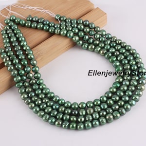 8-9mm Natural Freshwater Pearl,Dyed Green Off Round Pearl,Whoelsale Pearls,Jewelry Making,DIY Pearl Jewelry,Pearl Supply-15.5inches-BHY005-4