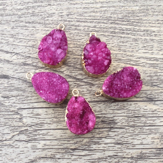 15x20MM Raw Gemstone Pink Druzy Pendants,Loose Pendant for DIY  Necklace,Loose Druzy Pendants with Gold Electroplated Edge,Wholesale Pendant