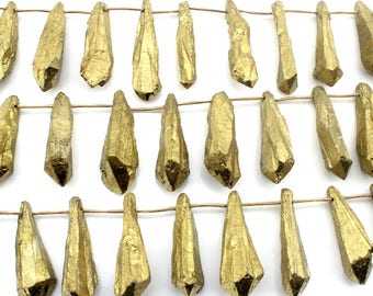8-15x50-60mm Golden Titanium Quartz Point Beads,Freeform Gemstone Beads Supplies,Jewelry Making,Wholesale