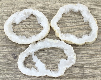 45-55x55-65 MM rohe natürliche weiße Quarz Geode Scheibe Perlen Versorgung, DIY Schmuck, Großverkauf, Geschenk