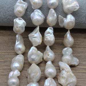 14-16X20-25mm Natural White Baroque Pearls,Genuine Freshwater Cultured Pearls,Irregularly Shaped Pearls,DIY Loose Pearls-16PCS-15.5Inches