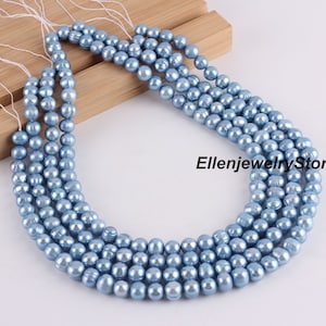 8-9mm Natural Freshwater Pearl Blue Pearls, Ringed Freshwater Pearl Beads, Loose Beads for Jewelry Making, Full Strand 15.5&quot;, BHY005-12