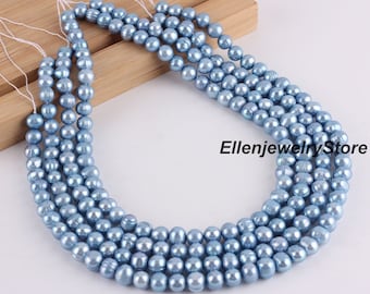 8-9mm Natural Freshwater Pearl Blue Pearls, Ringed Freshwater Pearl Beads, Loose Beads for Jewelry Making, Full Strand 15.5&quot;, BHY005-12