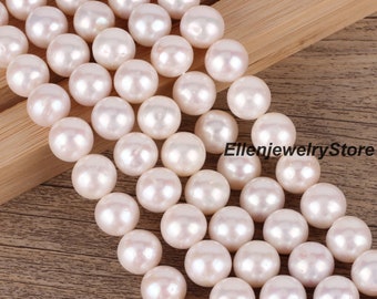 Perle blanche naturelle de 12-13 mm, qualité AAA, véritables perles d'eau douce de haute qualité, perles rondes en vrac pour bijoux à bricoler soi-même, brins complets-BHY001