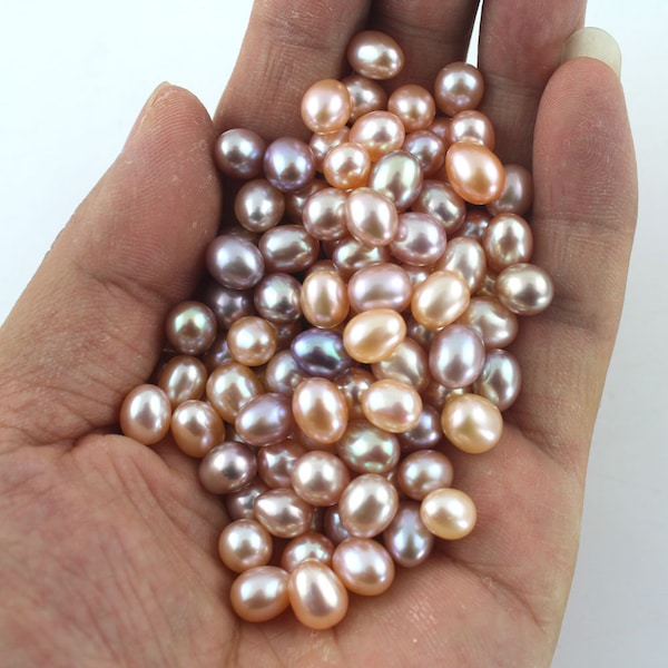 5 PCS Loose Pearls Wholesale Grade AAAA 6-7mm Pink and Purple Natural freshwater Oval Pearls With No Hole, For Cage Pendants or Earrings