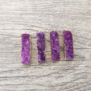 10x40 MM Natural Amethyst Rectangle Pendant,Loose Druzy Pendant,Amethyst Druzy Cluster Pendant with Gold Electroplated Edges,DIY Gift--NR076