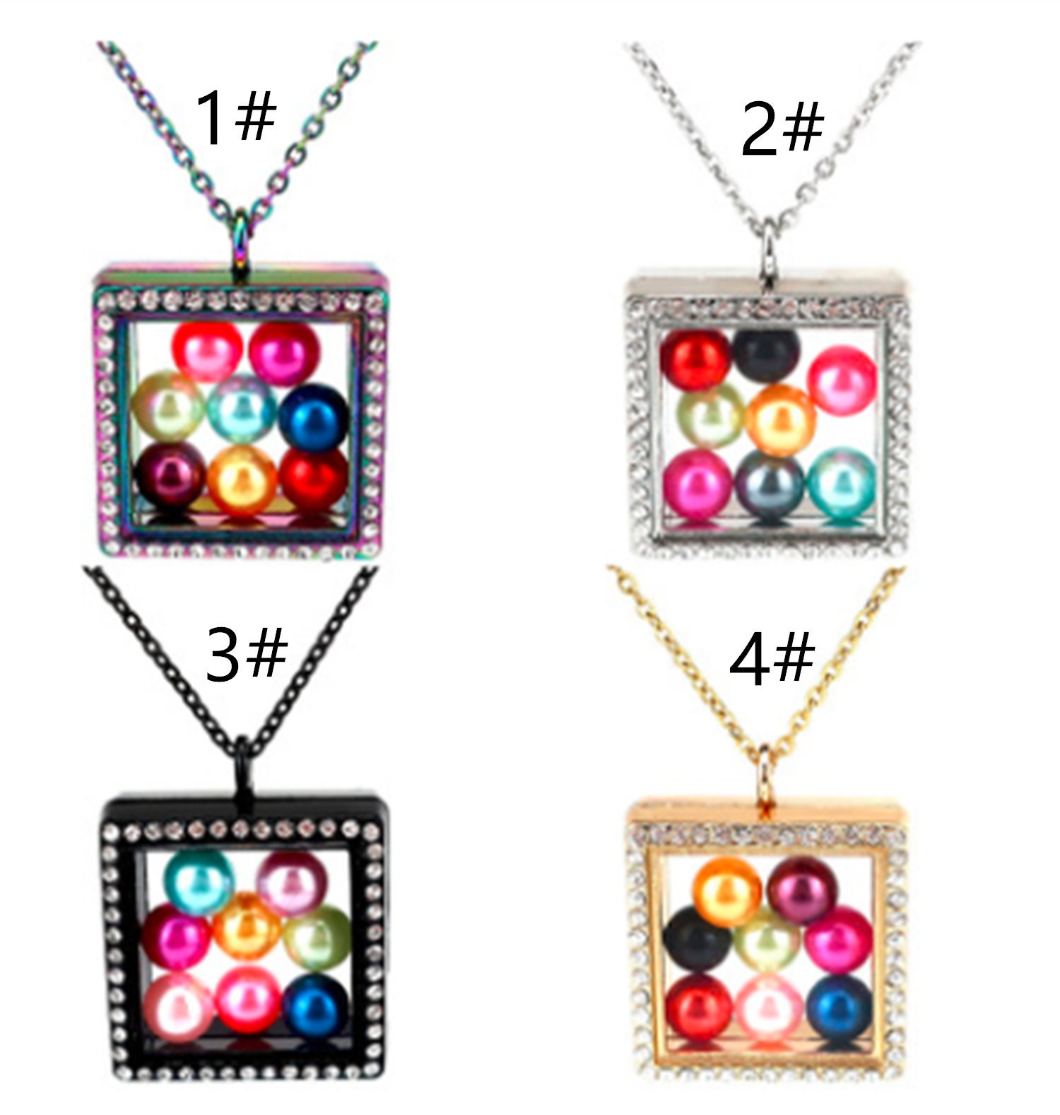 1PCS Square Glass Floating Locket Pendant With Rhinestones Etsy