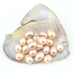 10 Pcs Pearls,7-8mm Natural Pink AAA Loose Pearl Beads,Freshwater Rice Pearl With No Hole,Oval Pearl  For Cage Pendant,Wholesal Pearls-R#10