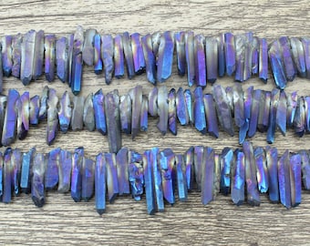 Raw Blue & Purple Quartz Crystal Points Beads,Wholesale Quartz Beads,Graduated Rough Crystal Stick Beads,DIY Jewelry Necklace,For Gift-EN116