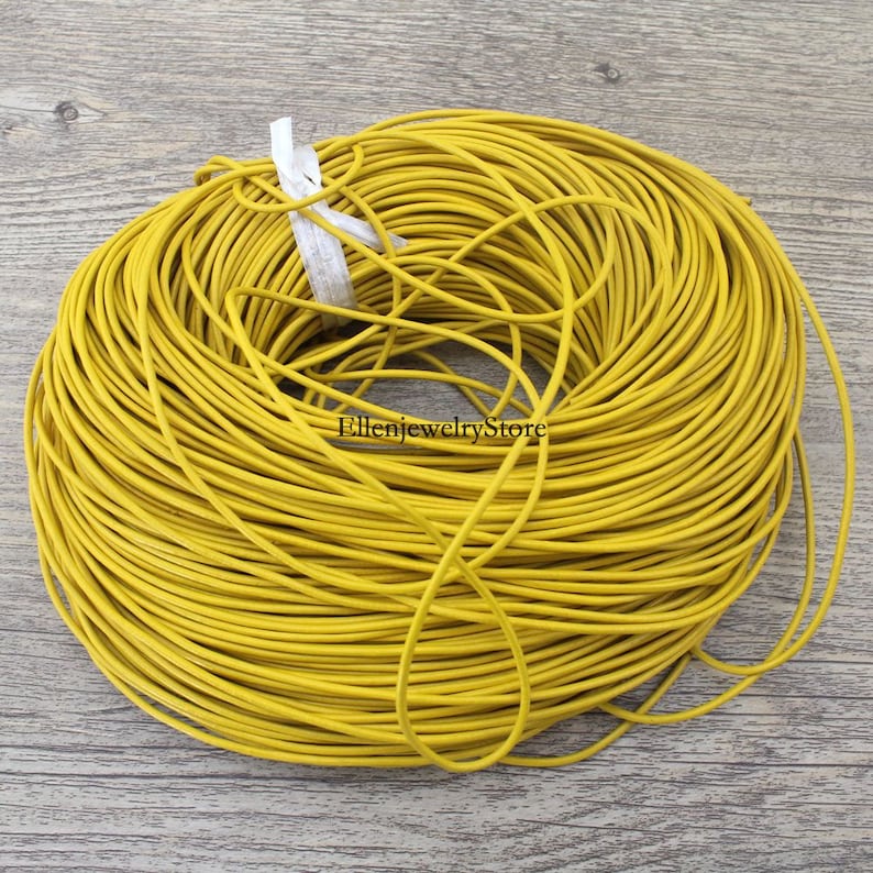 Round Real Leather Color Coated Beading String Bracelet Necklace Making Supplies 3Yards 2mm Charming Yellow Genuine Leather Cords