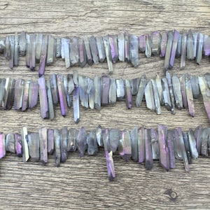 Purplish Blue Quartz Points Beads,Aura Blue Purple Quartz Crystal Points,Graduated Mystic Raw Quartz Crystal Stick Beads,Top Drilled-EN105