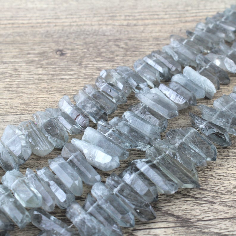 Raw Gray Quartz Crystal Point Beads Rough Crystal Quartz Etsy