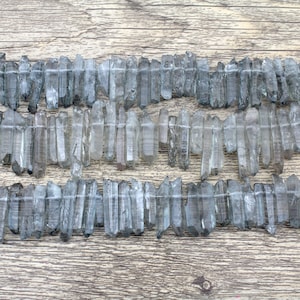 Gray Quartz Crystal Point Beads,Polished Loose Quartz Points,Quartz Stick Beads,Natural Quartz Beads,Loose Quartz Points Supply,DIY Gifts