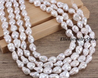 11-12x13-15MM Natural White Nucleated Freshwater Pearls,Flameball Baroque Pearls,Jewelry Making,Wholesale-16inches-31pcs-YHZ002-15