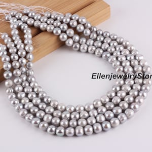 8-9 mm Silber Grau Kartoffel Süßwasserperlen, Hochglanz Echte natürliche Süßwasserperlen, lose Perlen Versorgung, Großverkauf, DIY Geschenke-BHY005-24