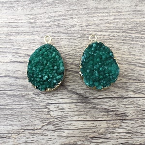 Green Teardrop Natural Druzy Pendant,Loose Druzy Pendants with Gold Electroplated Edge,Wholesale Pendant,DIY Jewelry,Necklace Findings-NR116