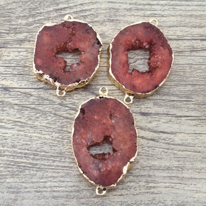 1 pcs Red Agate Pendants,Beautiful Drop Gold Plated Agate Pendants,Druzy Geode Connector for Necklace,Double Bail Drusy Geode Pendants-NR001