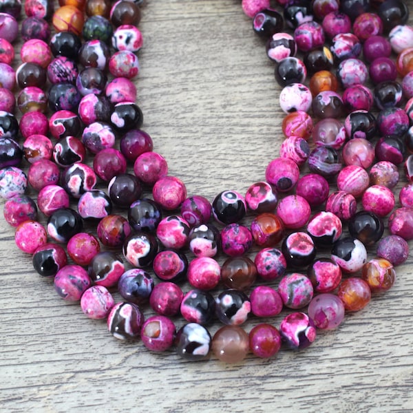 African Fushcia&Black Fire Agate Beads,Natural Gemstone Beads, Round Semi Precious Loose Beads, Agate Jewelry Making 4/6/8/10/12/14mm-EN155