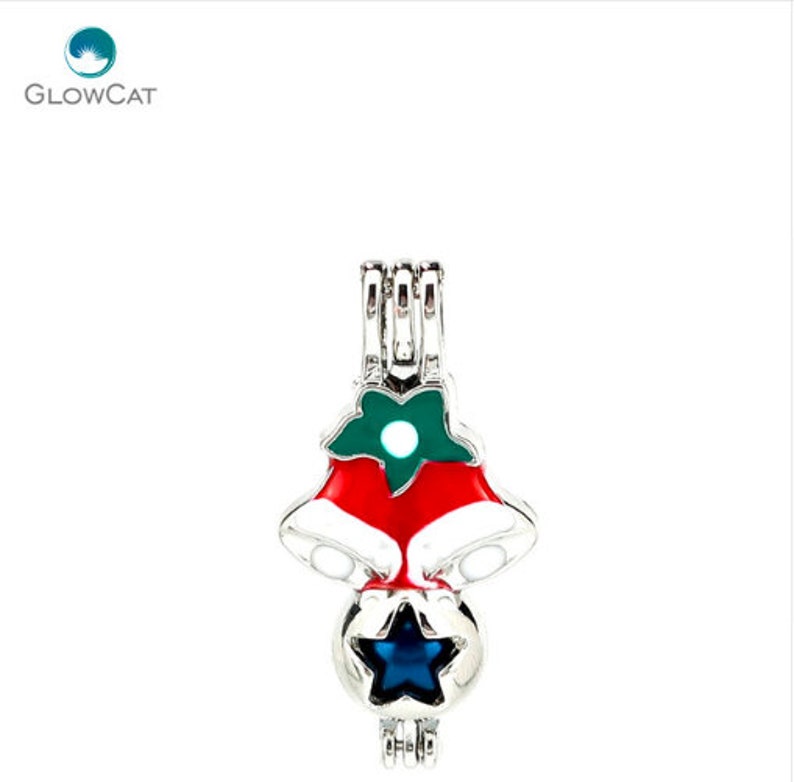 1 PCS Colorful Christmas Cage Pendant,Locket Charms,Colorful Christmas Pearl Cage White and Red Boots Socks Cage Christmas Beautiful Gifts,