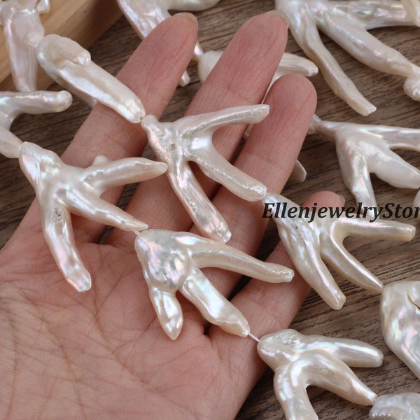 Perles de pieds de poulet uniques, perle d'eau douce blanc naturel très lustré pour la fabrication de bijoux, perles de pieds de poulet pour collier, boucles d'oreilles-AM001