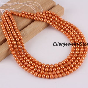 7-8mm Orange Natural Freshwater Pearls,Loose Pearls Supplies,Wholesale Round Pearls,DIY Pearl Jewelry,Pearls for Necklace,DIY Gifts-BHY003-3
