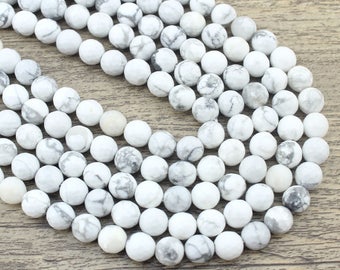 Faceted White Turquoise Bead,Round White Gemstone Bead,Gemstone Beads for DIY Necklace,Loose Beads Supply,Jewelry Making 4/6/8/10/12mm-EN272