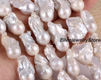 15-17X20-30MM seltene natürliche Süßwasserperlen, Unregelmäßigkeit weiße kernhaltige Perle, große Barockperlen für Schmuckdesign-15,5 Zoll-YHZ002-7